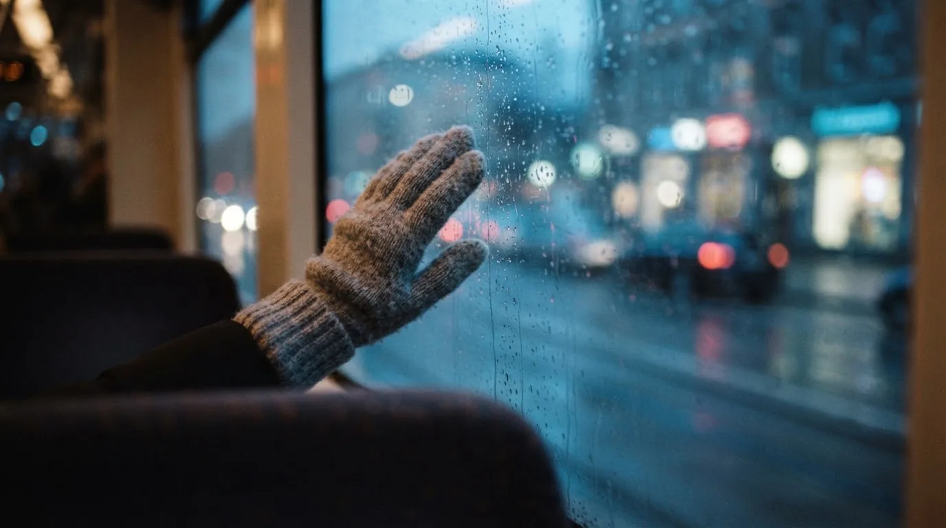 Regndroppar på en spårvagnsruta, bakom glaset en blånande gata, en mjuk yllevante i handen — casinospel i sverige