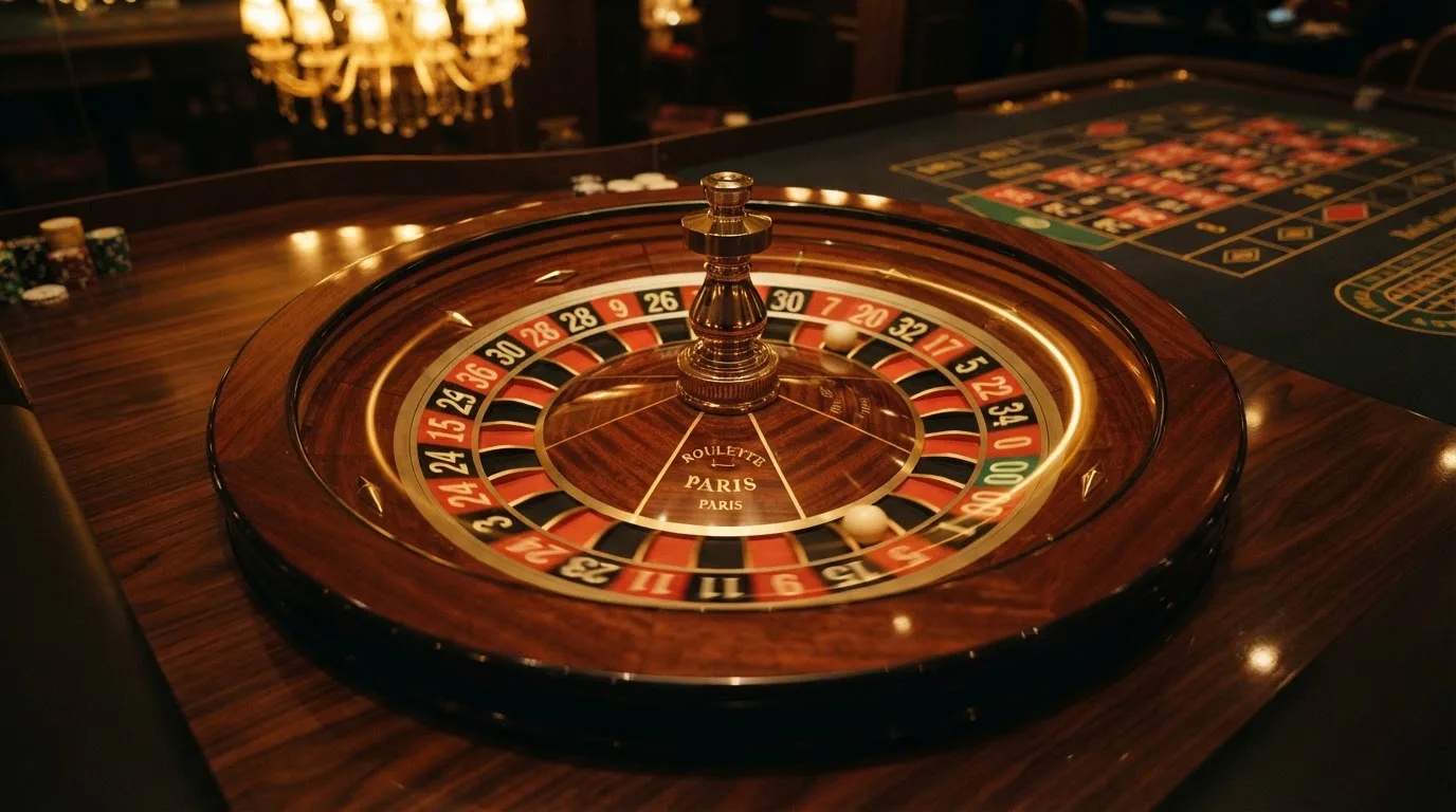Ett roulettehjul snurrar på ett blankt träbord, den vita kulan glimmar i takljusets guld — roulette på nätet i sverige
