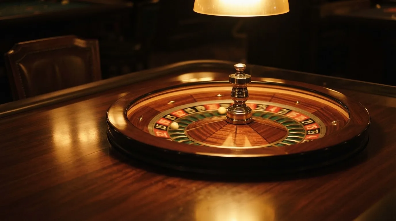 Ett roulettehjul snurrar på ett blankt träbord, den vita kulan glimmar i takljusets guld — svenska casinon med dogecoin